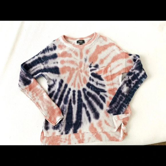 Women's Pink Navy Tie Dye Knit Sweater SZ S Long Sleeve Pullover Top Lightweight - Picture 7 of 7